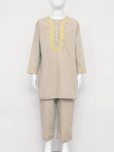 Boys Kaftan Set with Embroidered Top and Pants for Middle East Wear