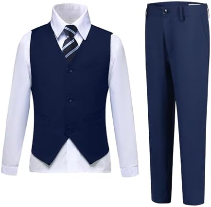 DOISPON Boys Slim Fit 4-Piece Formal Suit Set for Kids