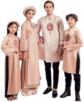 Family Blush Printed Silk Ao Dai Set for Women and Girls