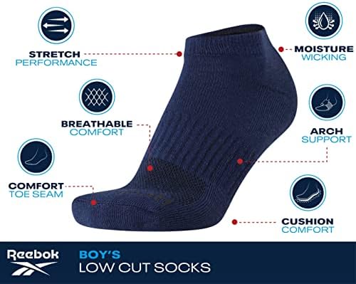 Reebok Boys Ankle Socks 6 Pack with Arch Support