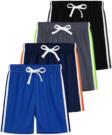 4-Piece Boys Mesh Active Shorts with Stripes