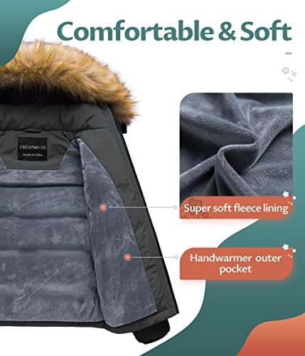 CREATMO US Boys Water Resistant Winter Coats Windbreaker Ski Jacket
