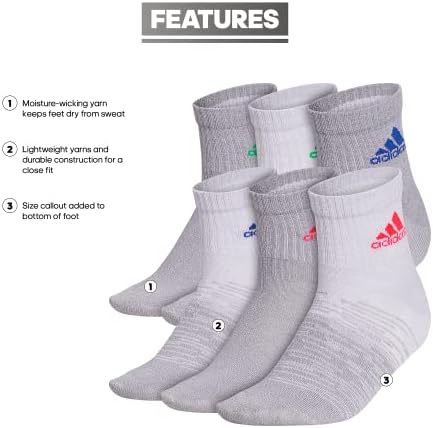 Experience Unparalleled Comfort With Adidas Kids-BoysGirls Superlite Quarter Socks 6-Pair
