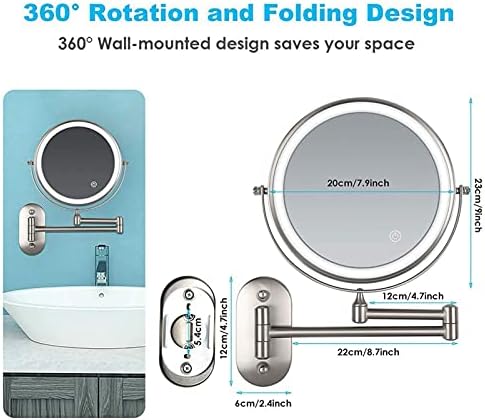Wall-Mounted Shaving Mirror With 360 Swivel Foldable LED Light