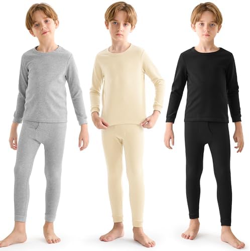 Resinta 3-Pack Boys Waffle Thermal Underwear Set Soft Warm for Winter