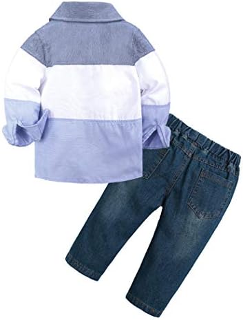 3Pcs Boy Handsome Outfit Set Plaid Shirt T-Shirt Suspender Jean Set