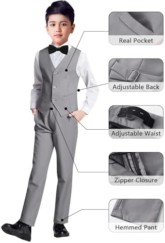 YuanLu Boys Suit Formal Wedding Ring Bearer Outfit 5 Piece Slim Fit