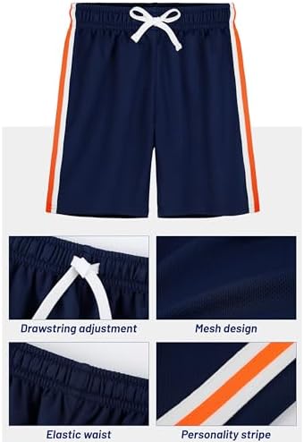 4-Piece Boys Mesh Active Shorts with Stripes