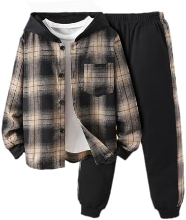 Ferwang boys 2-piece plaid front button down outfit
