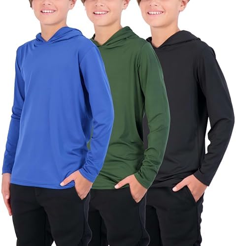 3-Pack Dry-Fit Youth Boys Premium Active Long Sleeve Hoodies