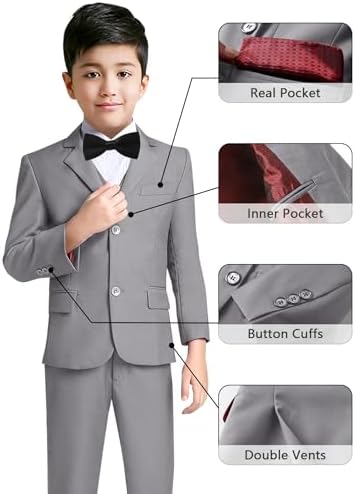 YuanLu Boys Suit Formal Wedding Ring Bearer Outfit 5 Piece Slim Fit