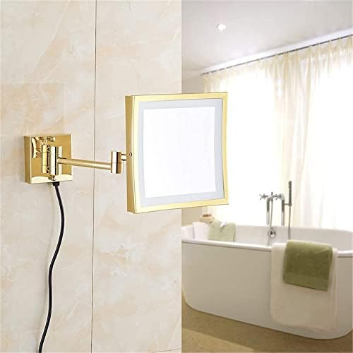 Wall-Mounted LED Magnifying Mirror Gold Finish 8-Inch 360-Degree Rotation