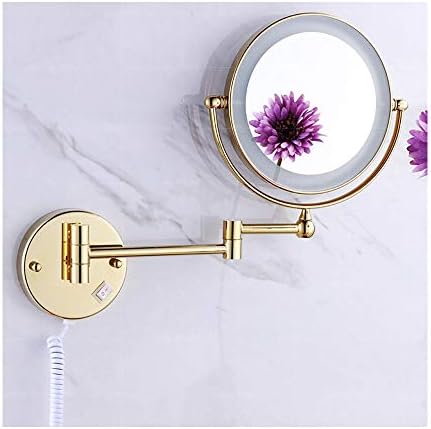 Gold Tone Folding Makeup Mirror with 3X Magnification and LED Light