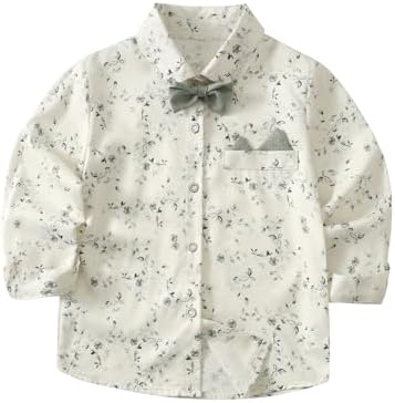 Little Boy Suit Dress Shirt with Bow Tie and Suspenders