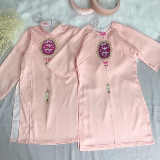 Family Blush Printed Silk Ao Dai Set for Women and Girls