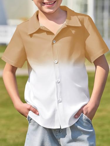 Haloumoning Boys Short Sleeve Gradient Button Down Shirts 5-14Y