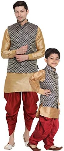 VASTRAMAY Baap Beta Gold Ethnic Set