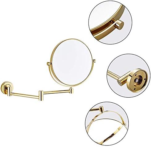 Wall-Mounted 8-Inch Makeup Mirror - Extendable Brass with Gold Finish