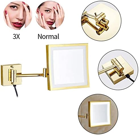 8inch Brass LED Magnifying Mirror 360 Rotating with Plug Gold