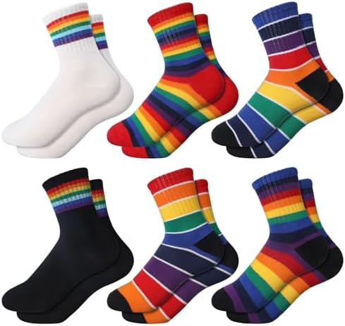 FourluooRainbow Stripe Kids Boys Calf Socks 6 Pairs Breathable and Stylish