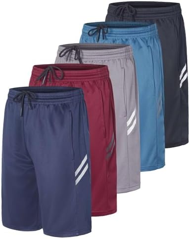 Real Essentials 5 Pack Boys Basketball Shorts with Pockets