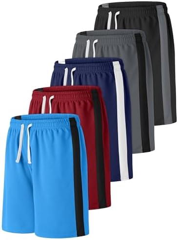Resinta 5 Pack Boys Basketball Shorts Quick Dry Elastic Waist