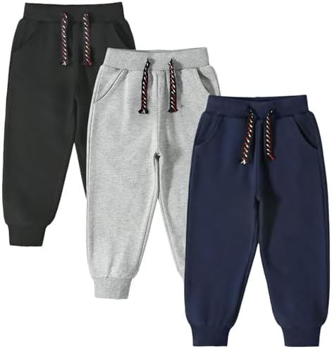 3 Pack Toddler Boys Girls Cotton Pull On Sweatpants with Drawstring