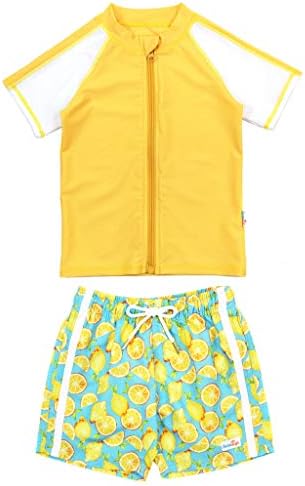 SwimZip Boys Rash Guard Swim Shorts Set - UPF 50 Sun Protection