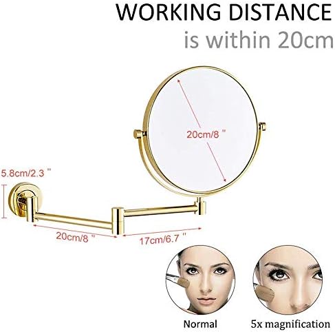 Wall-Mounted 8-Inch Makeup Mirror - Extendable Brass with Gold Finish