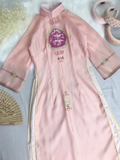 Family Blush Printed Silk Ao Dai Set for Women and Girls