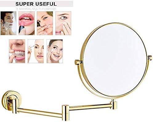 Wall-Mounted 8-Inch Makeup Mirror - Extendable Brass with Gold Finish