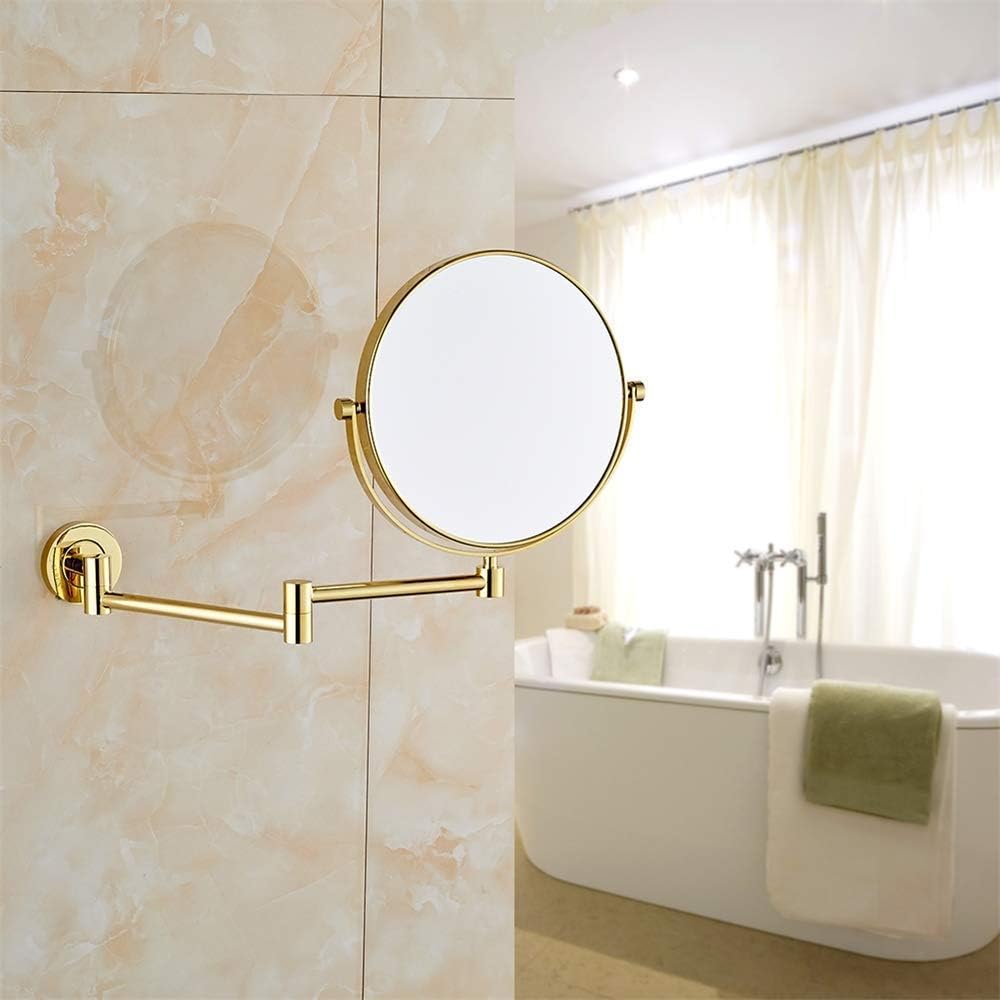 Wall-Mounted 8-Inch Makeup Mirror - Extendable Brass with Gold Finish