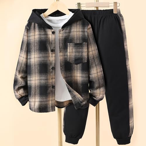 Ferwang boys 2-piece plaid front button down outfit