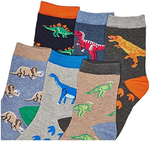 Jefferies Socks Boys Dinosaur Pattern Cotton Crew Socks 6 Pack