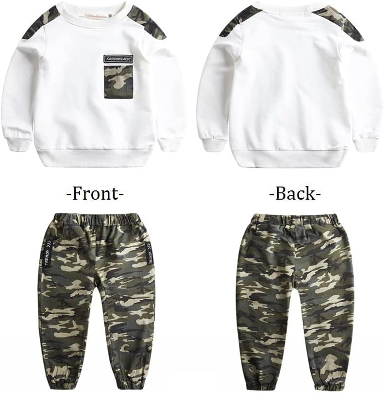 Lontakids Boys 2 Pieces Set Long Sleeve Top and Camouflage Pants