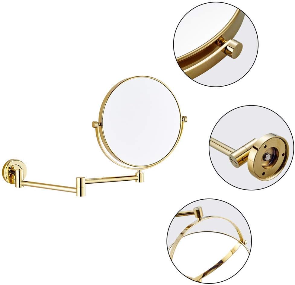 Wall-Mounted 8-Inch Makeup Mirror - Extendable Brass with Gold Finish