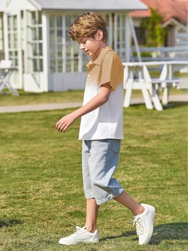 Haloumoning Boys Short Sleeve Gradient Button Down Shirts 5-14Y