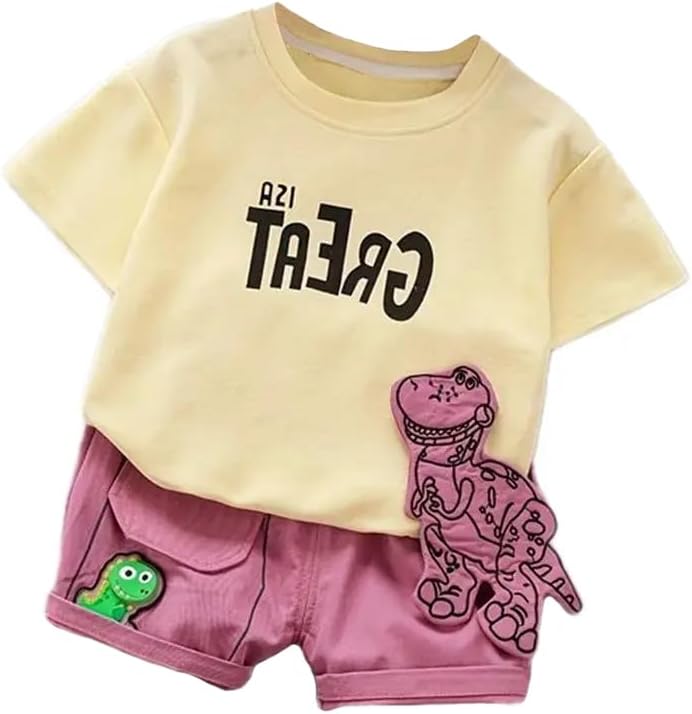 Baby Boys Summer Cartoon Decorative 2pcs Letter Printed Clothing Suit