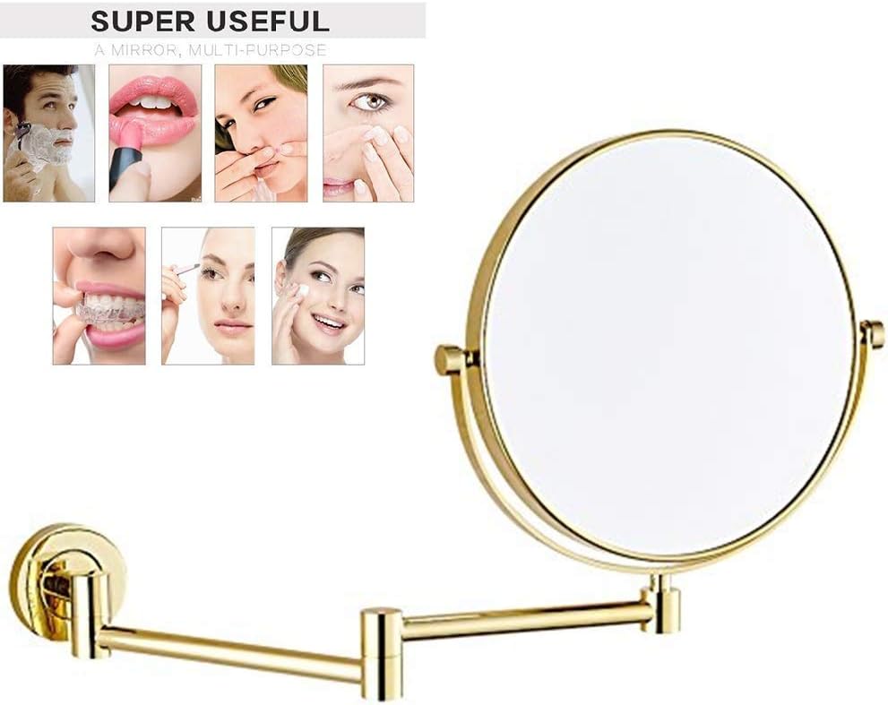 Wall-Mounted 8-Inch Makeup Mirror - Extendable Brass with Gold Finish