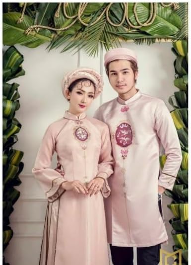 Family Blush Printed Silk Ao Dai Set for Women and Girls