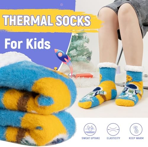 Kids Boys Fuzzy Slipper Socks Winter