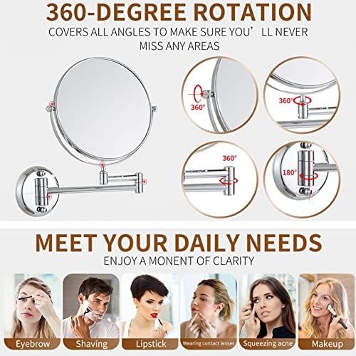 Double-Sided Makeup Mirror with Adjustable Wall Mount for Shaving Details