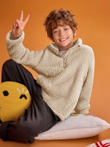 Haloumoning Boys Warm Cozy Fleece Sherpa Jacket for Kids 5-14 Years
