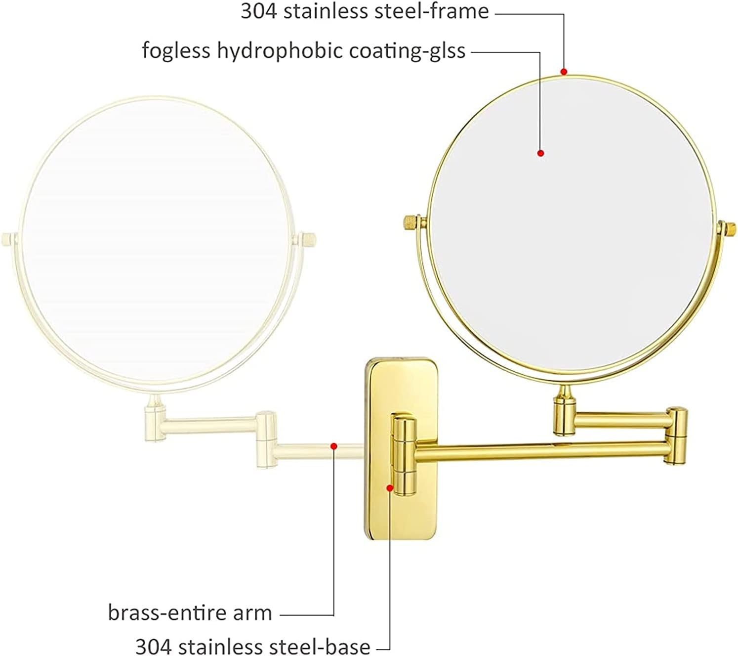LCD Rechargeable Makeup Mirror with Lights 360 Rotation for Bathroom