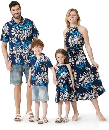 PATPAT Family Matching Hawaiian Outfits Mommy Me Summer Tropical Halter Shirts Sundresses
