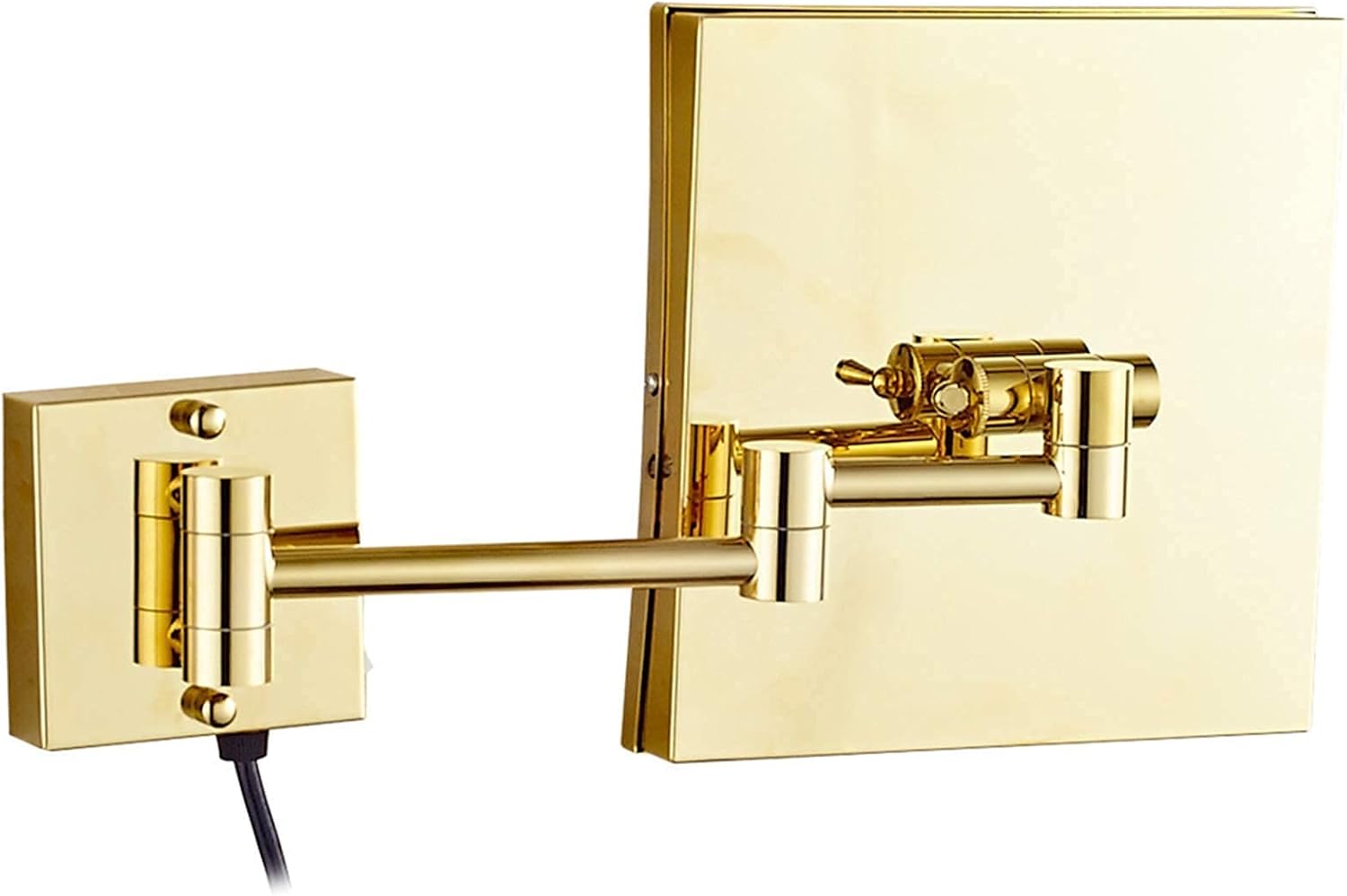 Wall-Mounted LED Magnifying Mirror Gold Finish 8-Inch 360-Degree Rotation