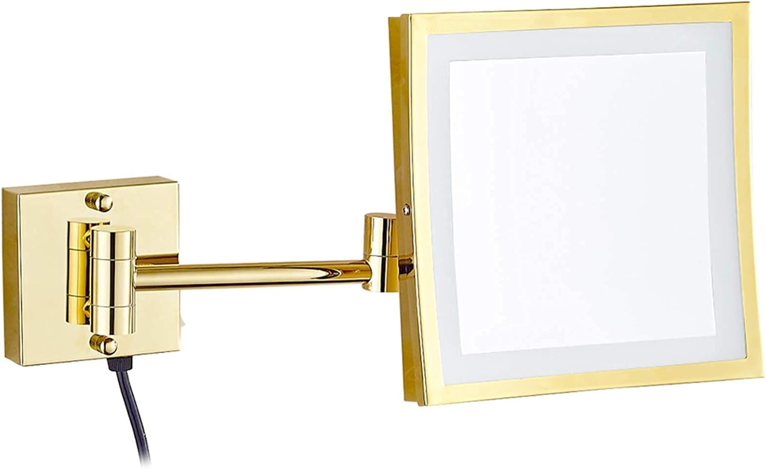 Wall-Mounted LED Magnifying Mirror Gold Finish 8-Inch 360-Degree Rotation
