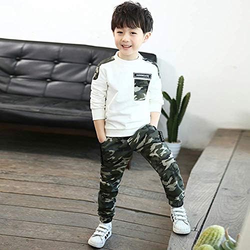 Lontakids Boys 2 Pieces Set Long Sleeve Top and Camouflage Pants