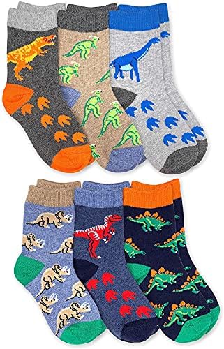 Jefferies Socks Boys Dinosaur Pattern Cotton Crew Socks 6 Pack