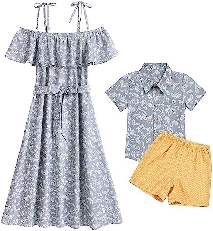 Floral Polka Dot Mom Son Matching Outfits